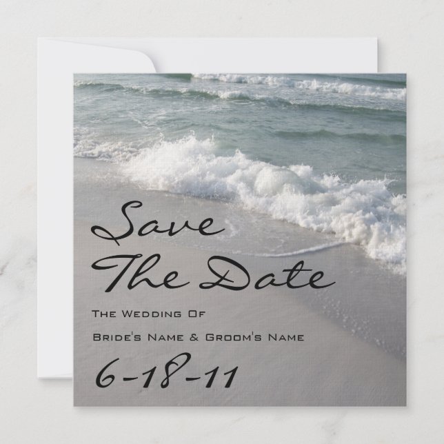 Beach Wedding Save The Date - Ocean Waves & Sand (Front)