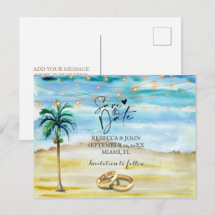 Beach wedding save the date postcard