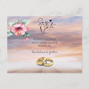 Beach wedding save the date postcard