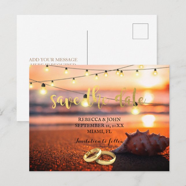 Beach wedding save the date postcard (Front/Back)