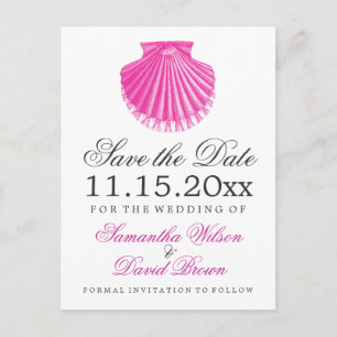 Beach Wedding Save The Date Scallop Shell Pink Announcement Postcard
