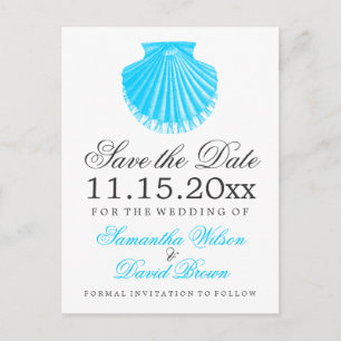 Beach Wedding Save The Date Scallop Turquoise Announcement Postcard