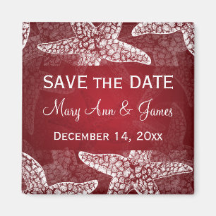 Beach Wedding Save The Date Starfish Red Magnet