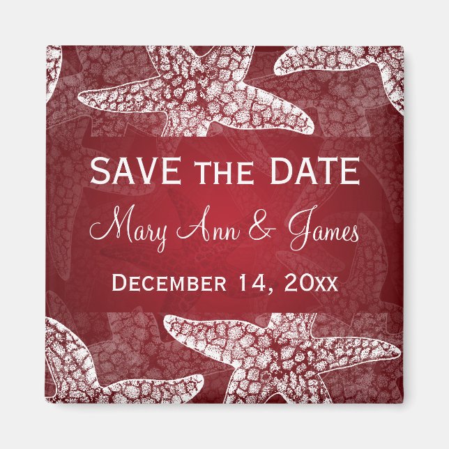 Beach Wedding Save The Date Starfish Red Magnet (Front)