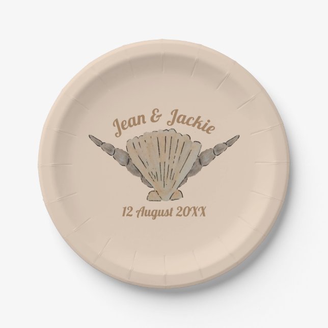 Beach Wedding Sea Shells Paper Plate (Front)