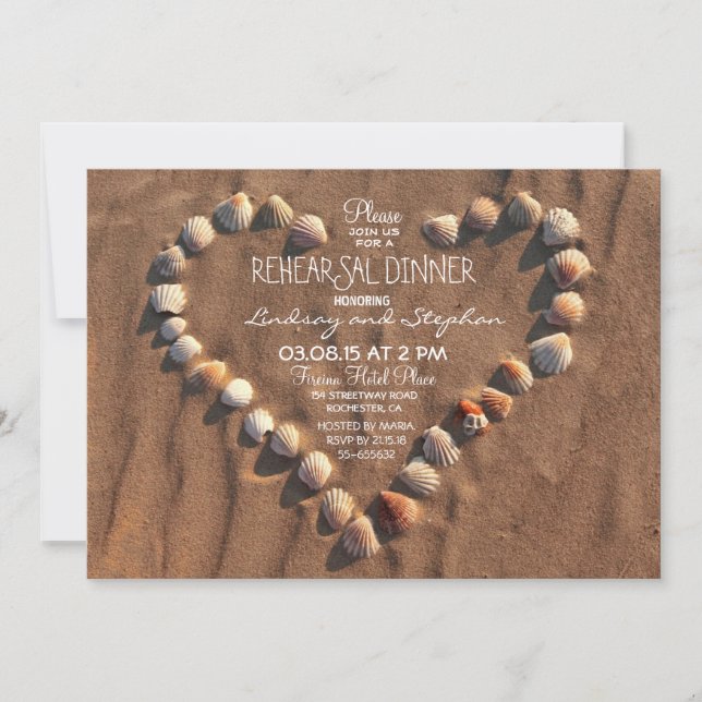 beach wedding sea shells rehearsal dinner invite (Front)