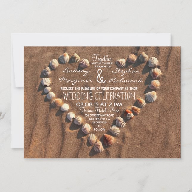 beach wedding sea shells wedding invitations (Front)