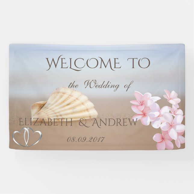 Beach Wedding,Seashell,Flower,Heart Wedding Banner (Horizontal)