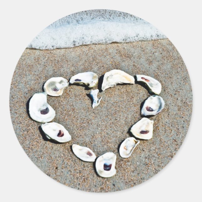 Beach Wedding Seashell Heart Coasters Classic Round Sticker (Front)