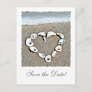 Beach Wedding Seashell Heart Save the Date Announcement Postcard