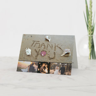 Beach Wedding Seashell photo collage Thank You Car Card
