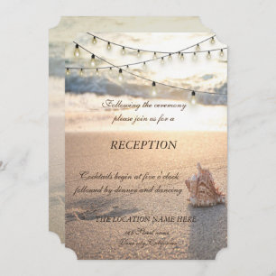 Beach Wedding, Seashell String Lights Reception Invitation
