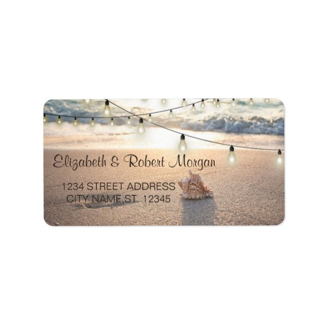 Beach Wedding Seashell,String Lights Wedding Label (Front)