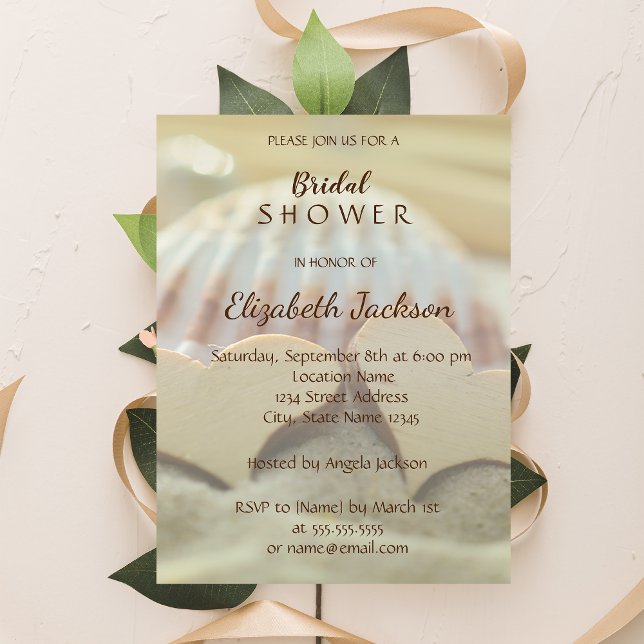 Beach Wedding, ,Seashell,Wood Hearts Bridal Shower Invitation (Creator Uploaded)