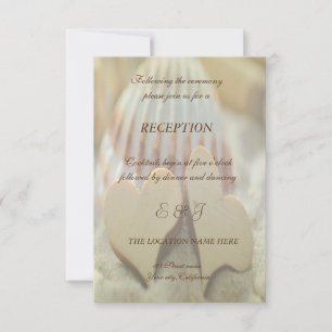Beach  Wedding,,Seashell,Wood Hearts  Reception Invitation