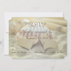 Beach Wedding,Seashell,Wood Hearts RSVP Invitation