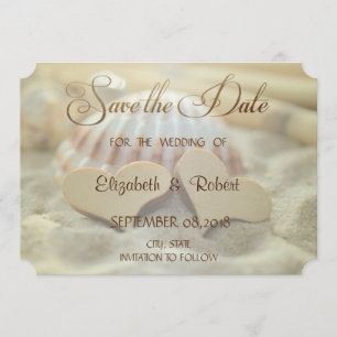 Beach Wedding,Seashell,Wood Hearts  Save The Date