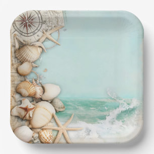 Beach wedding seashells 3 paper plate