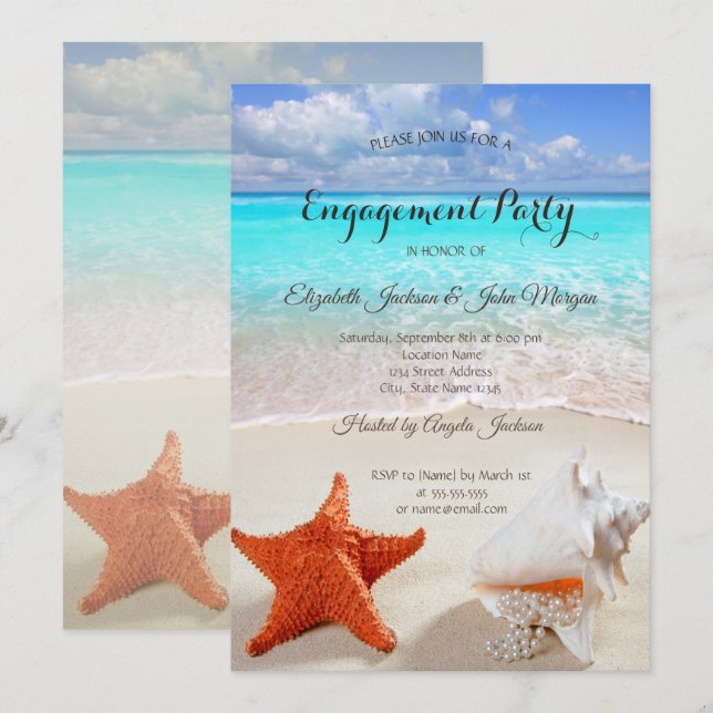 Beach Wedding Seashells  Engagement Invitation (Front/Back)