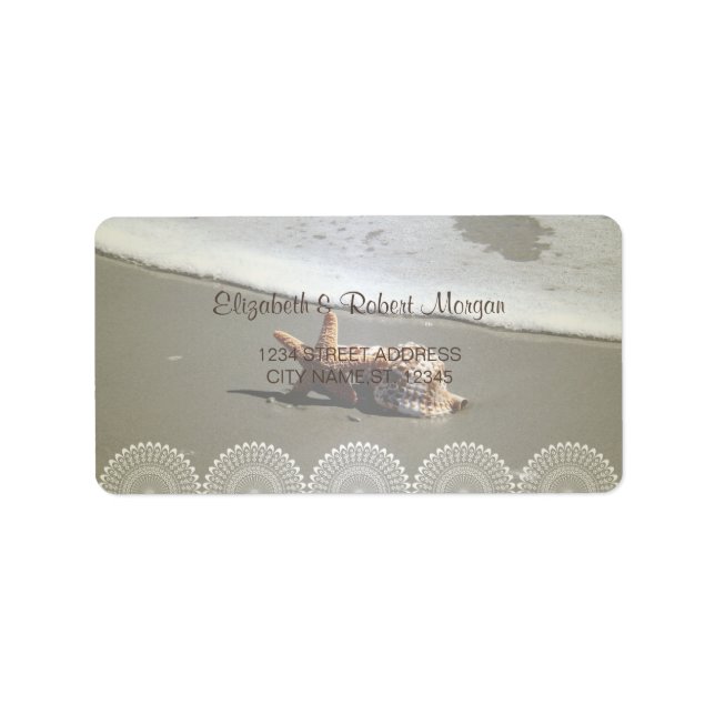 Beach Wedding Seashells,Lace   Wedding Label (Front)