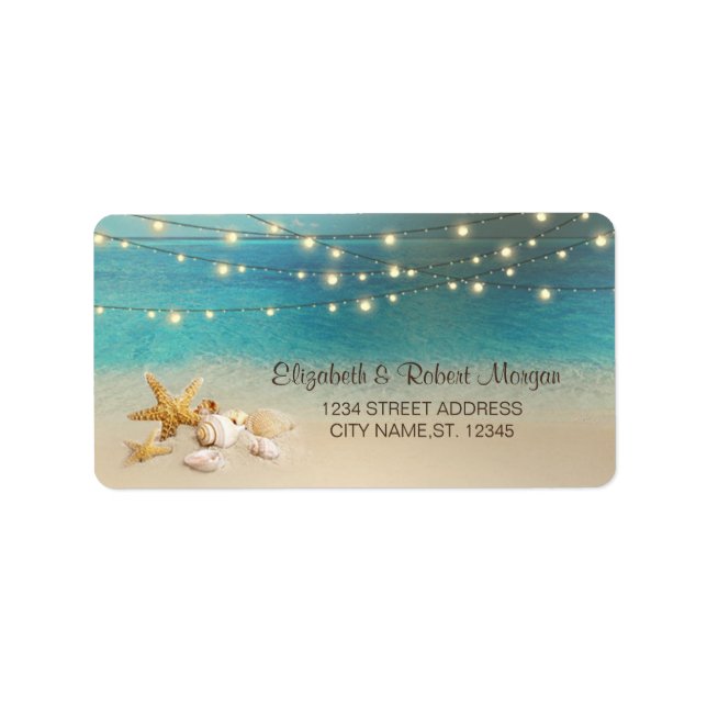 Beach  Wedding, Seashells  Lights  Label (Front)