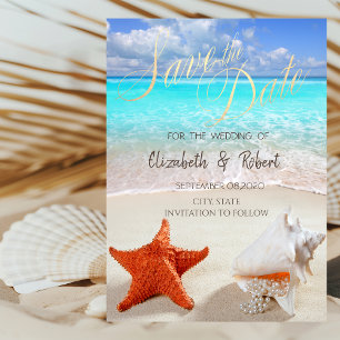 Beach Wedding Seashells Lights Save The Date