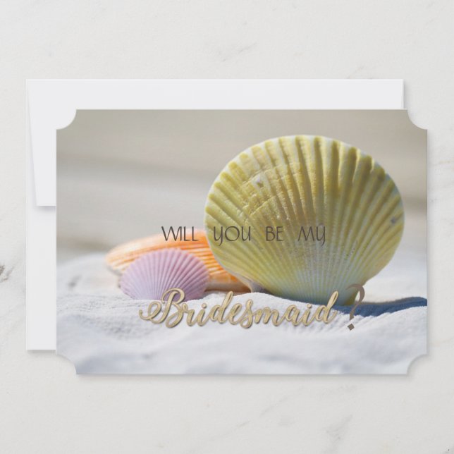 Beach Wedding, Seashells On Sand  Bridesmaid Card (Front)