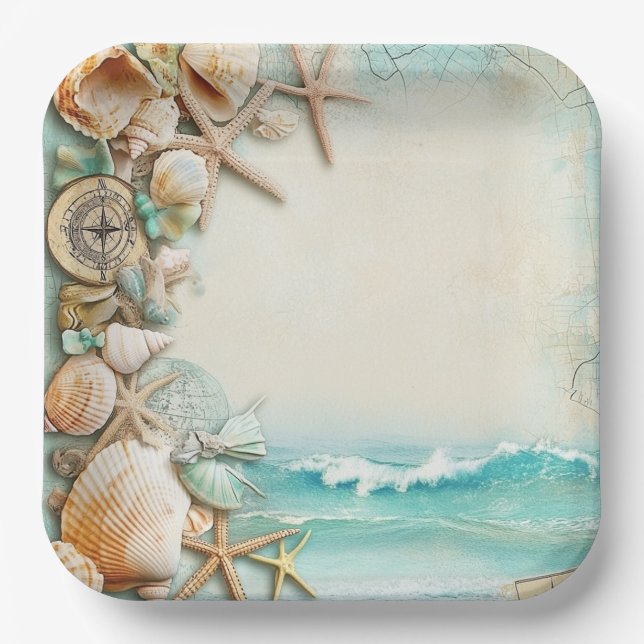 Beach wedding seashells paper plate (Front)
