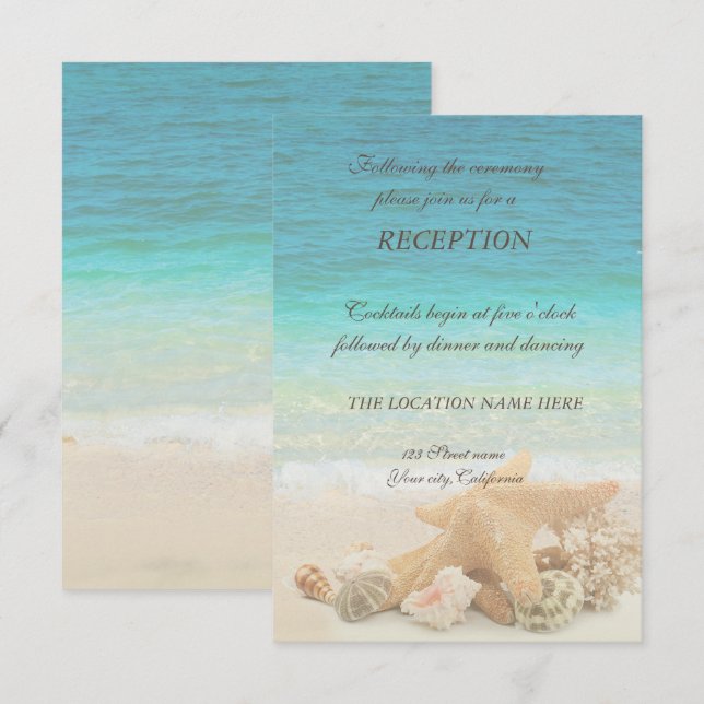 Beach  Wedding Seashells Reception Invitation (Front/Back)
