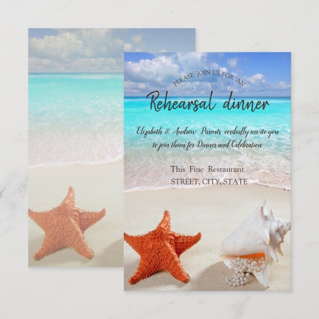 Beach Wedding Seashells Rehearsal Dinner Invitation (Front/Back)