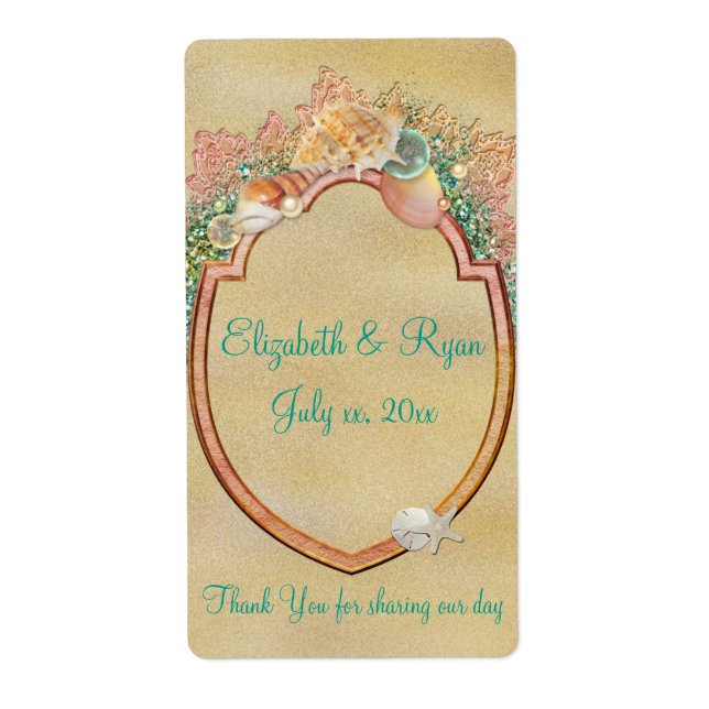 Beach Wedding Seashells Wine /Water Labels (Front)