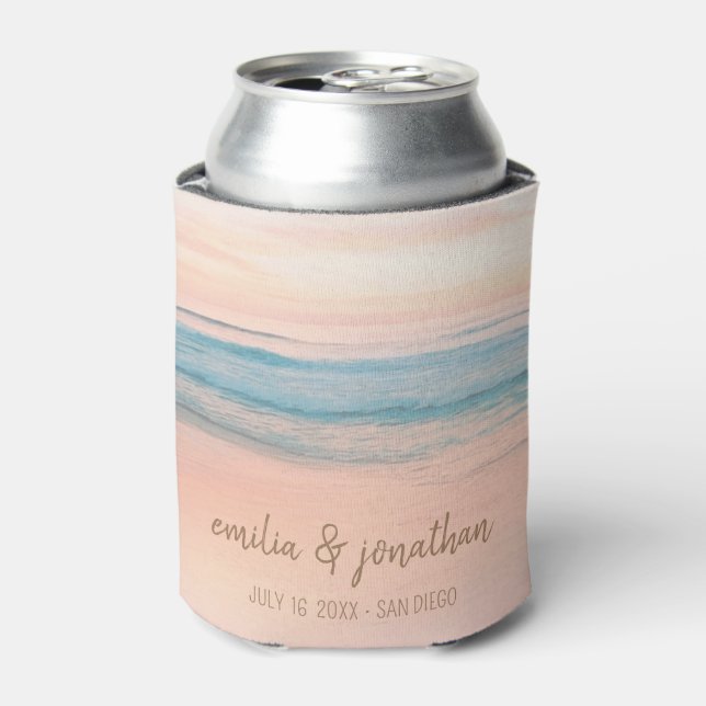 Beach Wedding Seaside/Oceanside Wedding Can Cooler (Can Front)