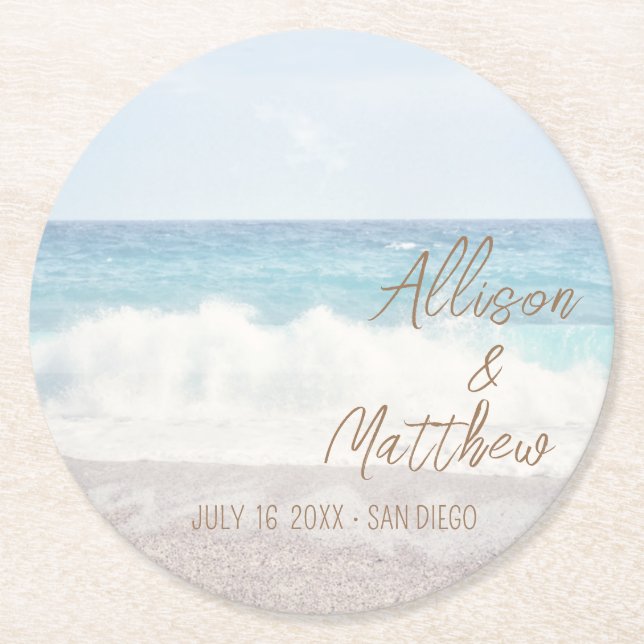 Beach Wedding | Seaside Wedding Round Paper Coaster (Front)