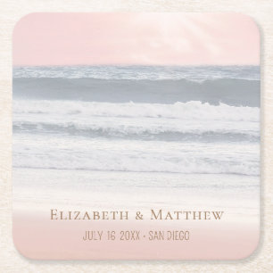 Beach Wedding Seaside Wedding Square Paper Coaster