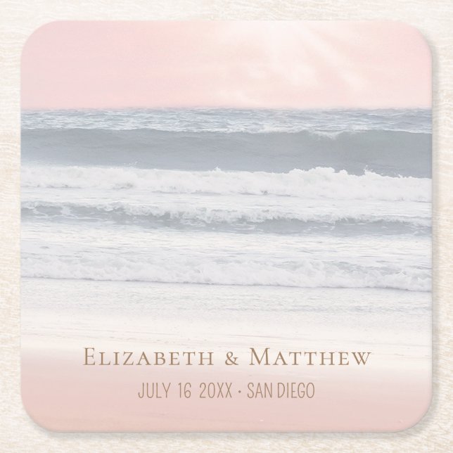 Beach Wedding | Seaside Wedding Square Paper Coaster (Front)