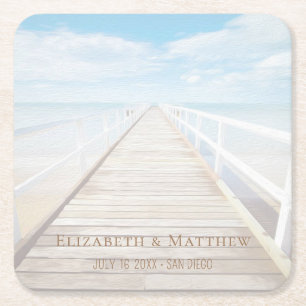 Beach Wedding Seaside Wedding Square Paper Coaster