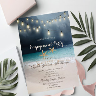 Beach Wedding, Seastars String Lights Engagement Invitation