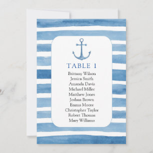 Beach wedding seating chart. Nautical blue anchor Invitation