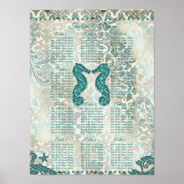 Beach Wedding Seating Chart Seahorse (Front)