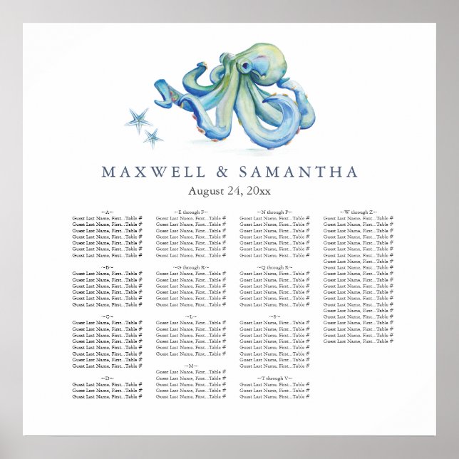 Beach Wedding Seating Chart Templates (Front)