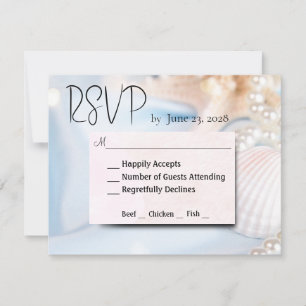 Beach Wedding Shells and Pearls  RSVP Card