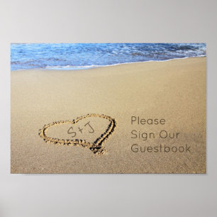Beach Wedding Sign Guestbook Sand Heart Initials