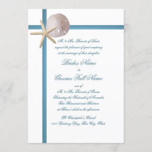 Beach Wedding Starfish and Sand Dollar Blue Invitation