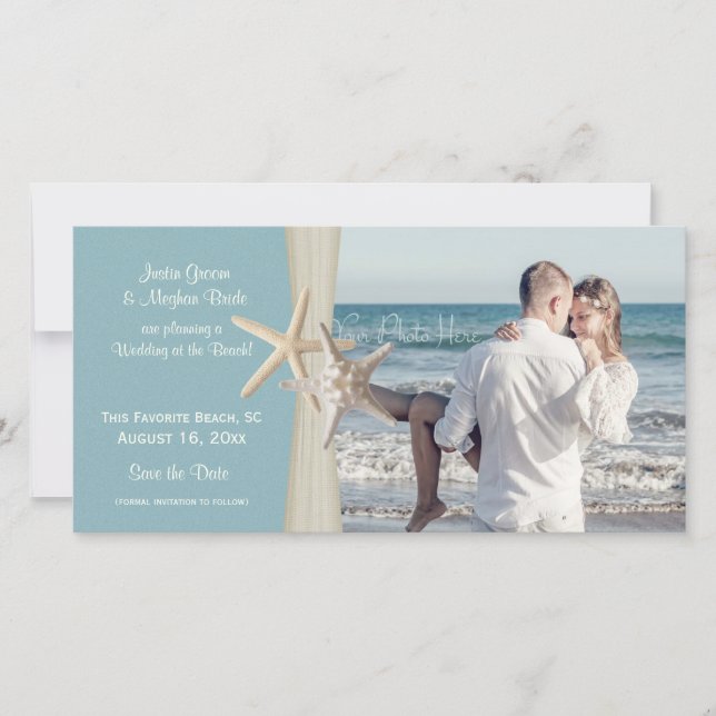 Beach Wedding Starfish Blue Save the Date Photo (Front)