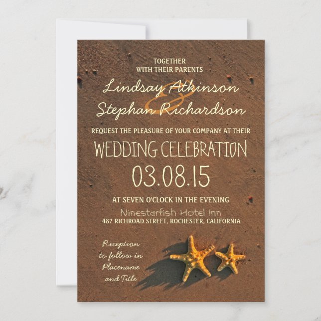 beach wedding starfish invitations (Front)