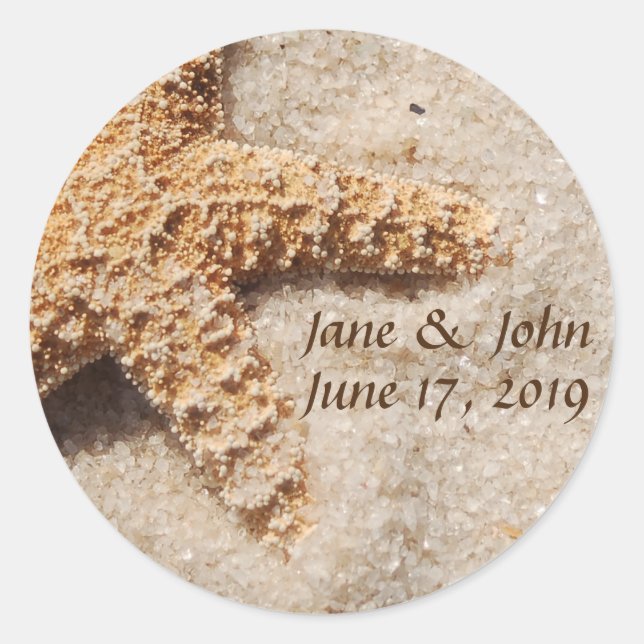 Beach Wedding Starfish on Sand Stickers (Front)