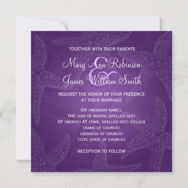 Beach Wedding Starfish Purple Invitation (Back)