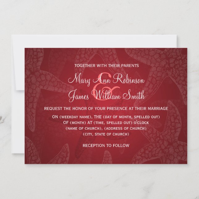Beach Wedding Starfish Red Invitation (Back)