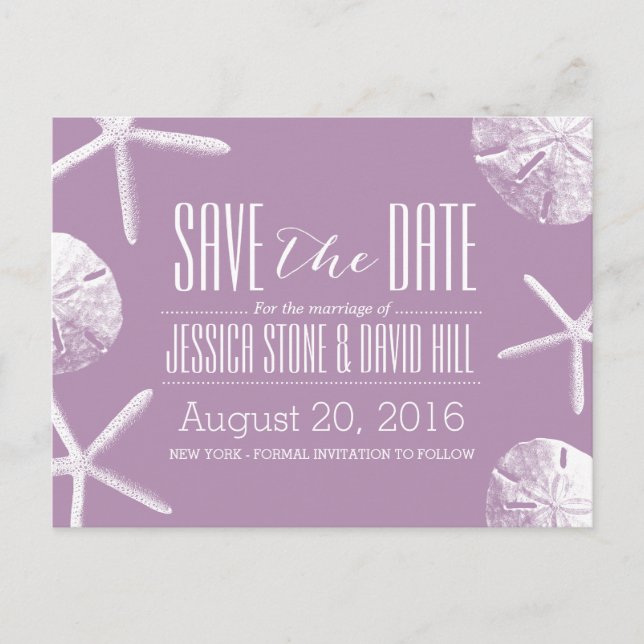 Beach Wedding Starfish & Sand Dollar Save the Date Announcement Postcard (Front)