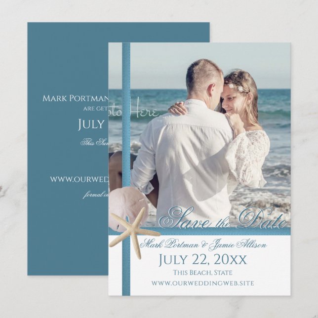Beach Wedding Starfish Sand Dollar Save the Date Invitation (Front/Back)
